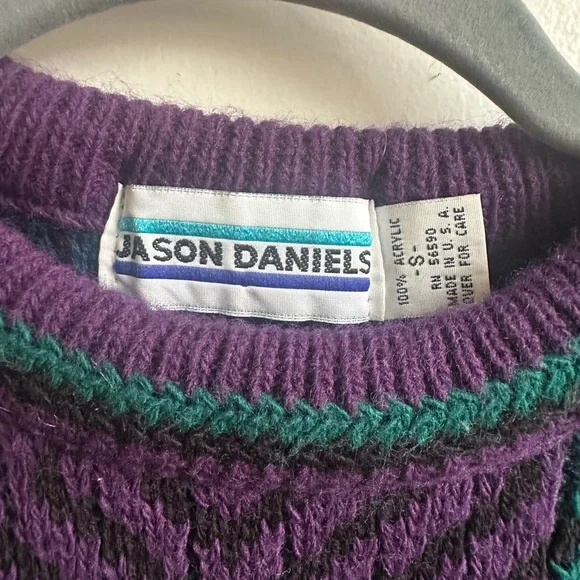 Vintage 80’s Jason Daniel Green, Blue, Purple Sweater - Picture 4 of 4